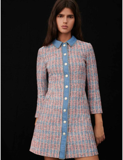 Robe façon tweed à contrastes en jean