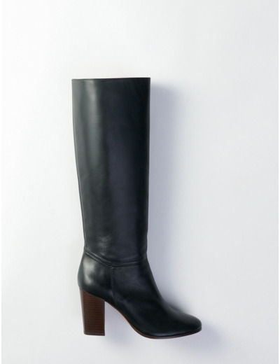Bottes droites à talon en cuir lisse