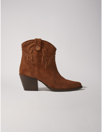 Bottines santiags en cuir suédé