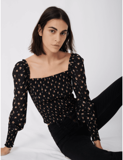 Top smocké en mousseline imprimée