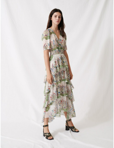 Robe à volants en mousseline imprimée