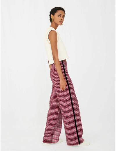 Pantalon large façon tweed contrasté