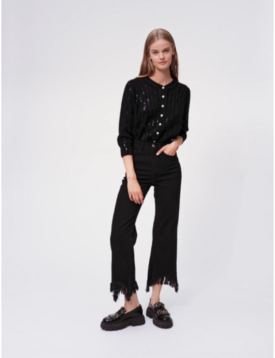 Jean noir taille haute déchiré en bas
