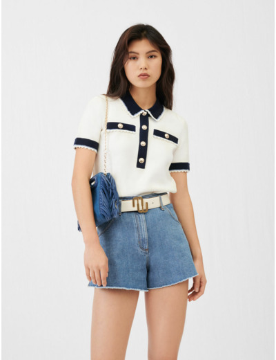 Pull façon polo contrasté