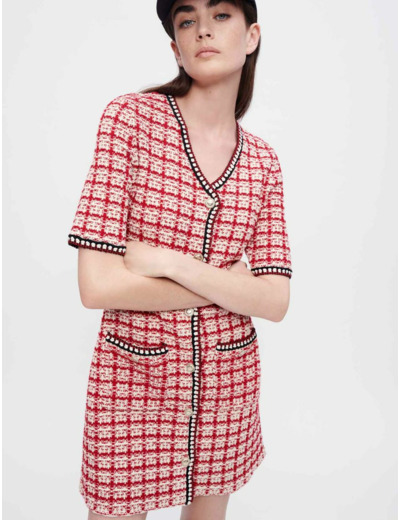Robe en maille façon tweed à carreaux