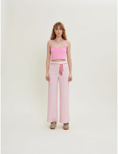 Pantalon en tweed à ceinture tressée
