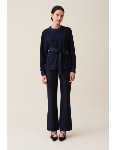 Blouse fluide ceinturée marine