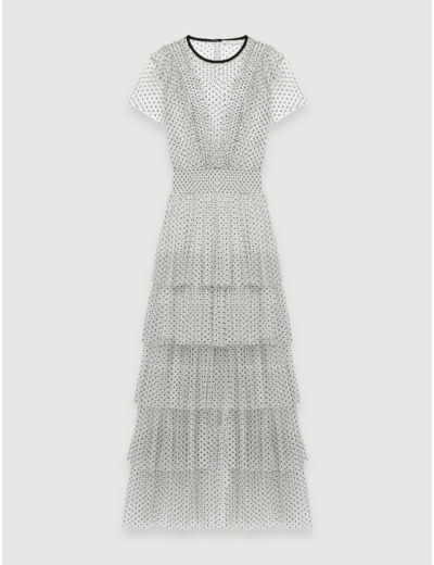 Robe longue en tulle à pois plumetis