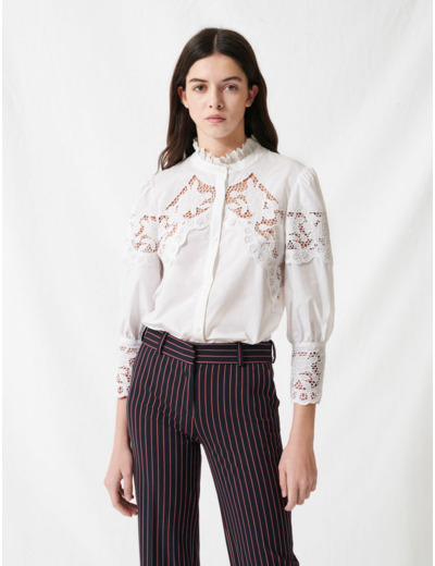 Chemise en coton incrustée de guipures