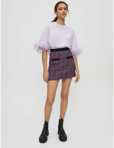 Jupe en tweed violet et contrastes