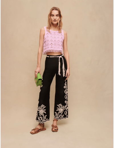 Pantalon broderies palmiers