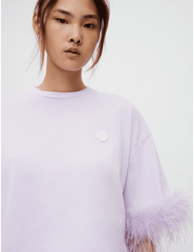 Tee-shirt lilas à plumes