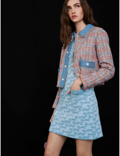 Veste façon tweed à contrastes en jean