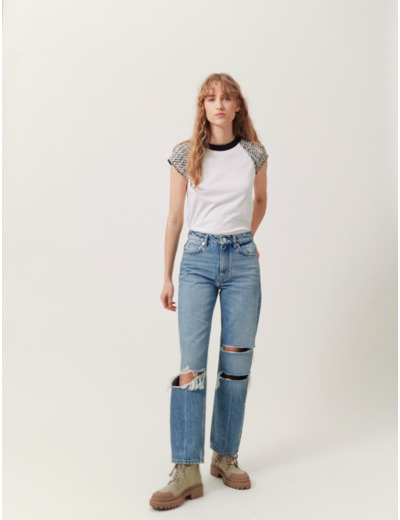 Tee-shirt en mix matière façon tweed