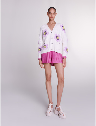 Cardigan en maille orné de fleurs