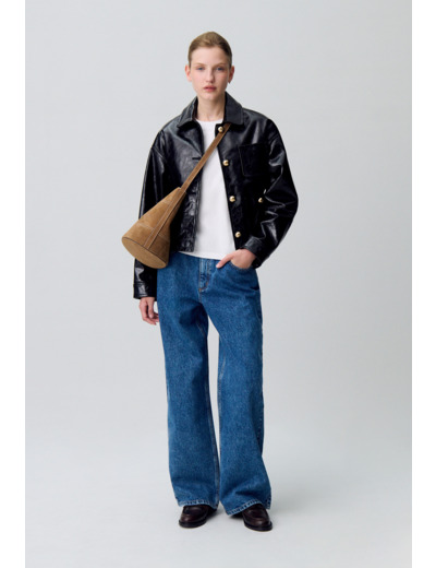 Blouson cuir vernis vieilli
