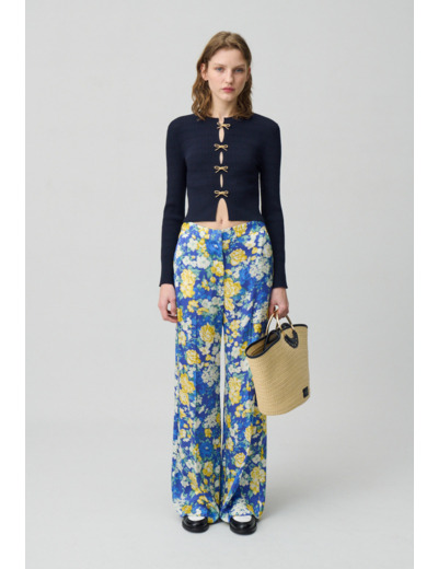Pantalon droit large à fleurs