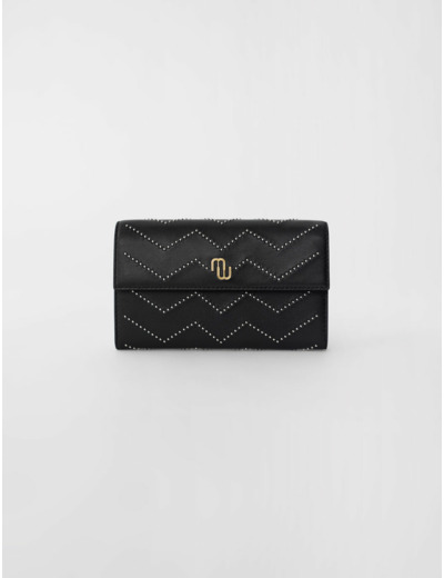Portefeuille matelassé à studs et chaîne
