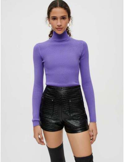 Short en tweed embossé et vinyle noir