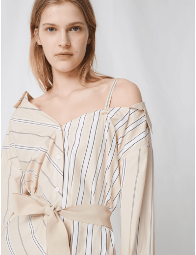 Striped shirt dress with belt