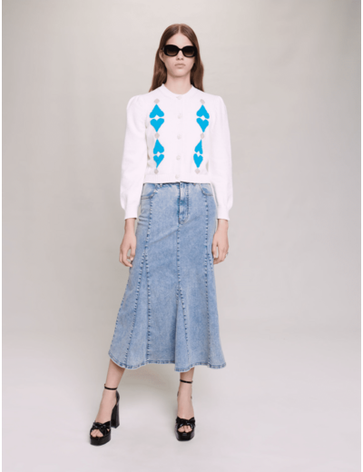 Cardigan court cœurs et strass