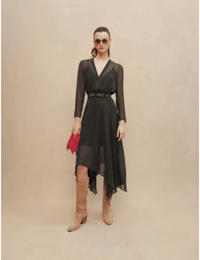 Robe mi-longue à pois