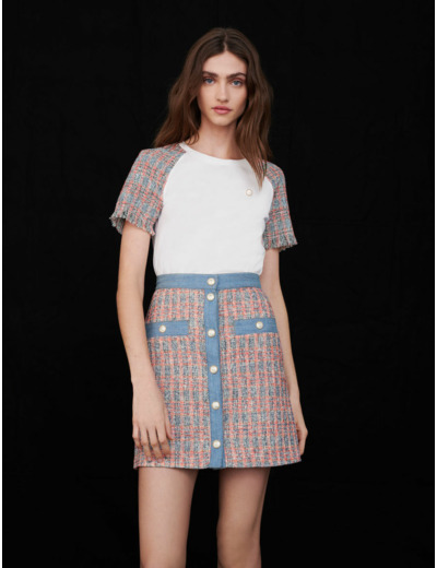 Jupe façon tweed à contrastes en jean