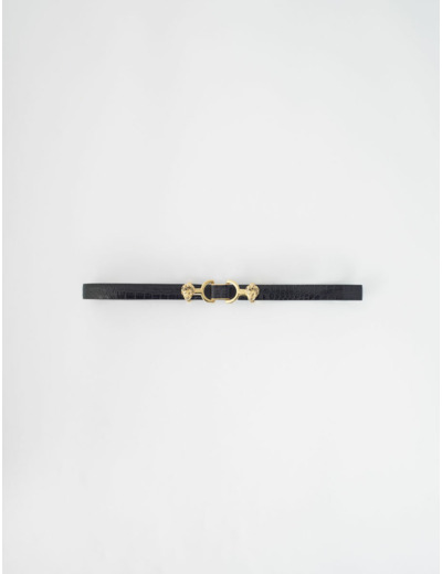 Ceinture en cuir embossé et mors lion