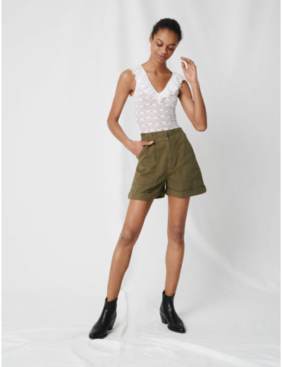 Short kaki en toile de coton
