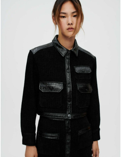 Veste en tweed velours et vinyle