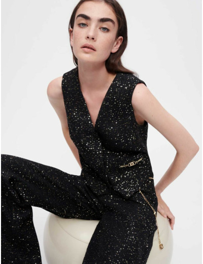 Veste sans manches en tweed à sequins