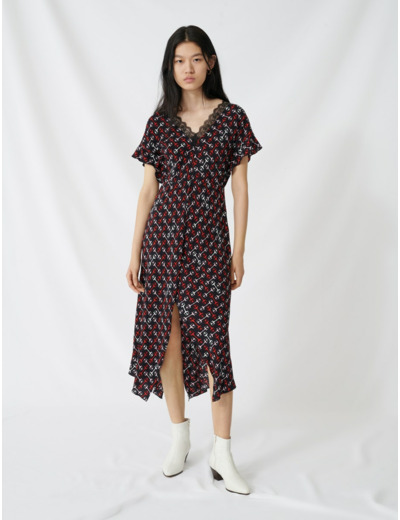 Robe longue en crêpe à imprimé foulard