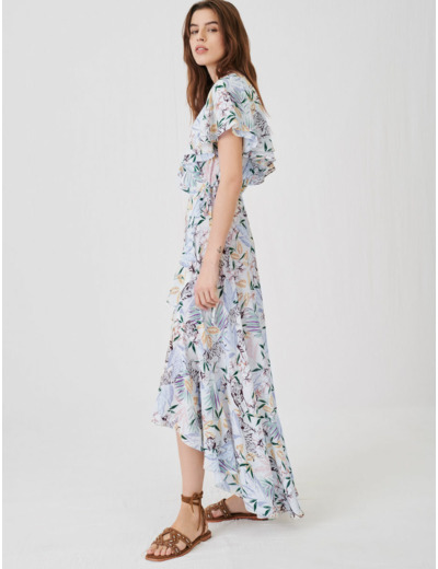 Robe asymétrique en satin imprimé