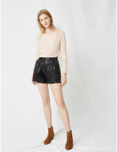 Short en cuir à studs
