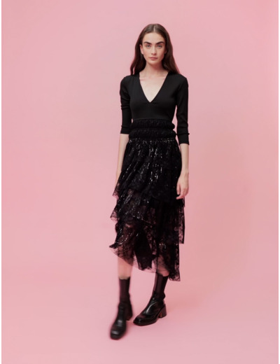 Robe en mix jersey et dentelle sequins