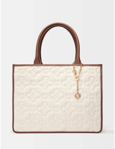 Cabas en cuir et lin viscose logo Clover