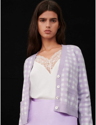 Cardigan en jacquard à carreaux
