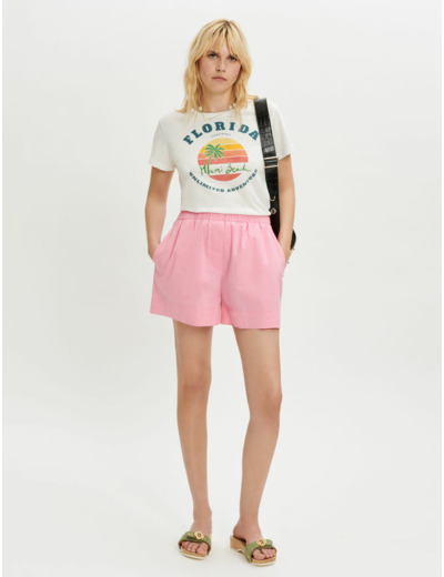 Short en popeline brodée