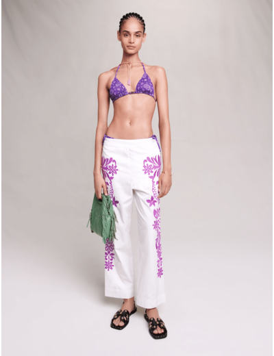 Pantalon large brodé