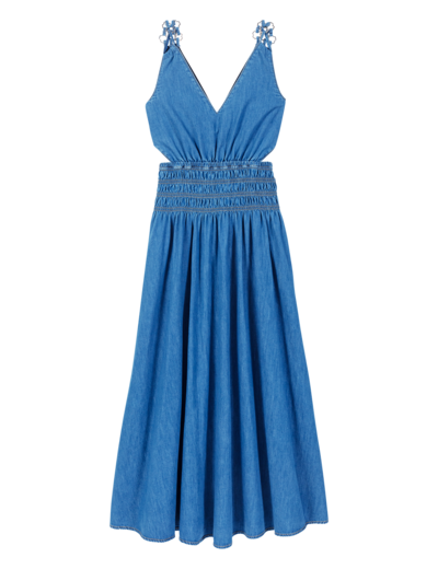 Robe longue ajourée en denim
