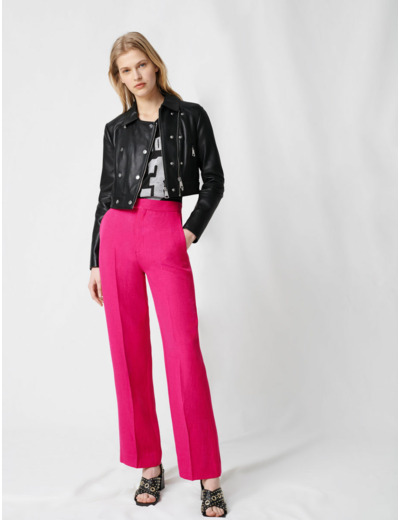 Blouson court en cuir à zip asymétrique