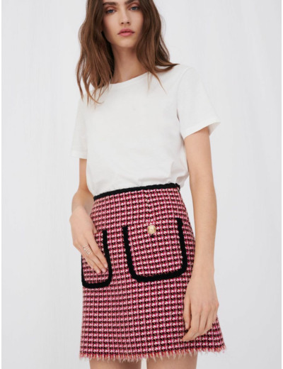 Jupe droite façon tweed contrastée