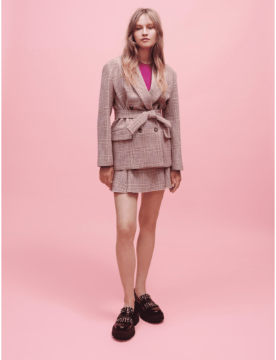 Veste de tailleur cinturée à carreaux