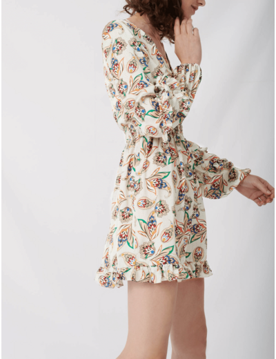 Robe à volants en satin imprimé
