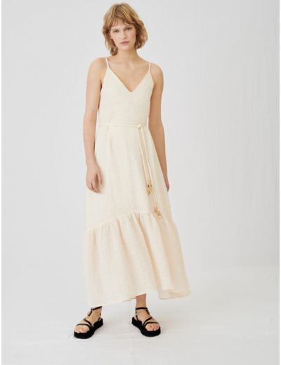 Robe à bretelles en matière craquelée