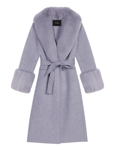 Manteau long col fausse fourrure