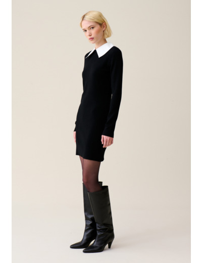 Robe maille noir col amovible
