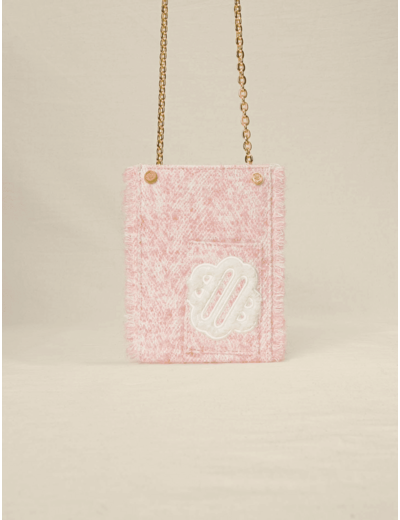 Sac pour téléphone effet tweed rose