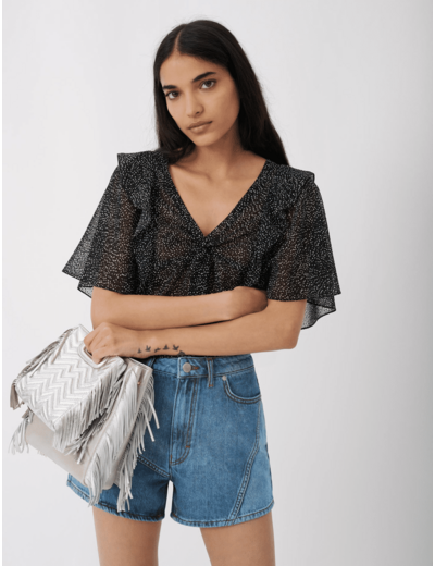 Top décolleté en mousseline floquée