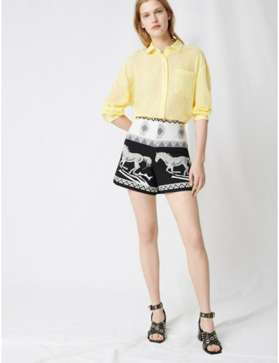 Short en jacquard brodé de chevaux
